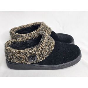 Clarks Womens Knitted Collar Clog Slippers Black Leather Suede Shoes Size 6